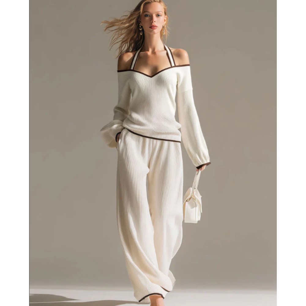 Model Kit Girls - Women Sexy Off-shoulder Long-sleeved T-shirt Trousers